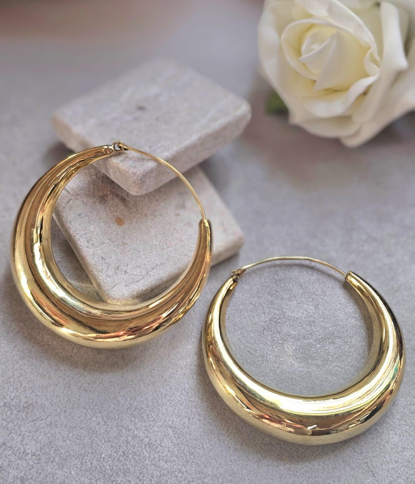 Super Size Gold Hoops 6cm, Thick Crescent Hoop Earrings, Lightweight Brass, Hypoallergenic Large Statement Earrings