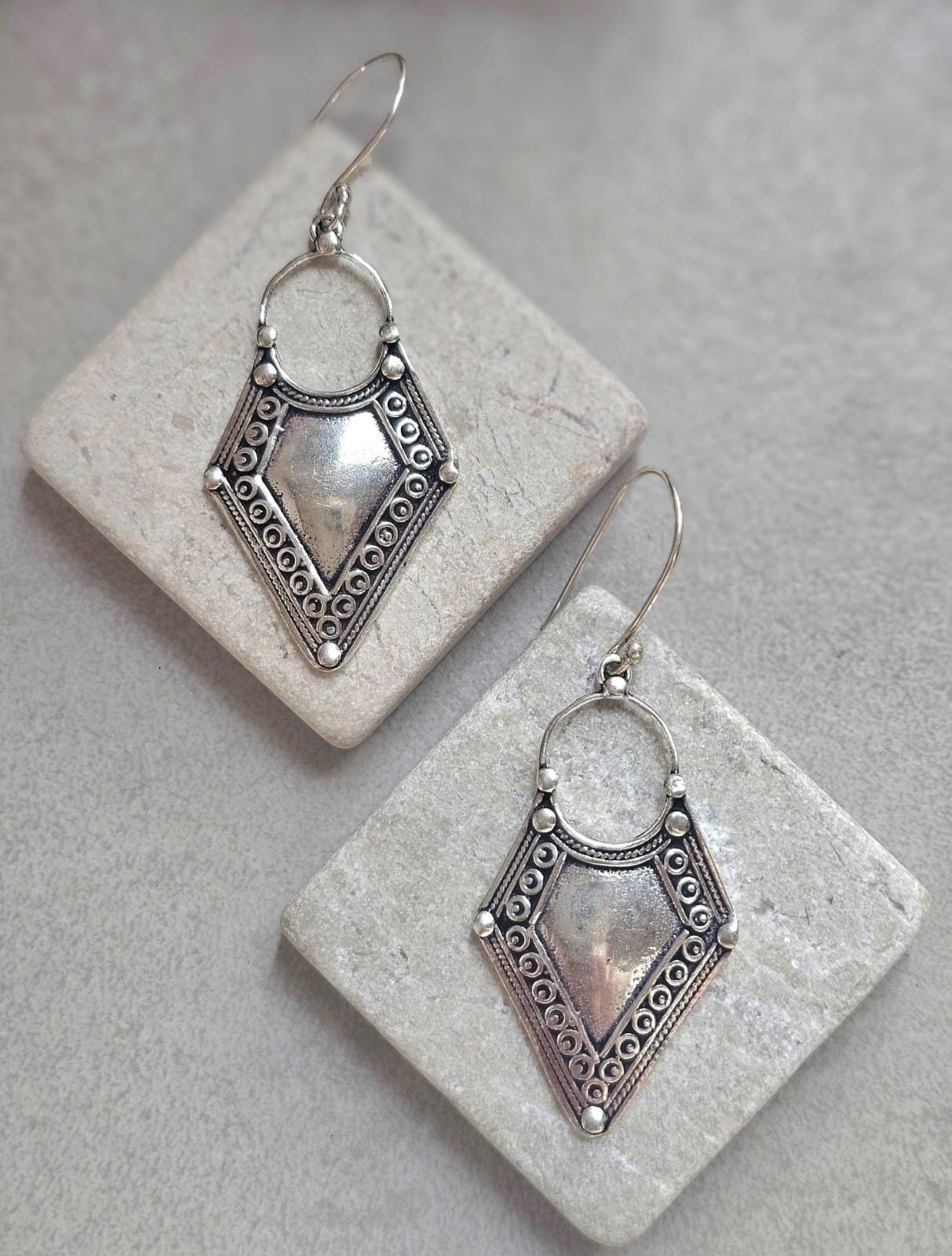 Boho Silver Plated Dangle Earrings | Tribal Design | Lightweight Hypoallergenic Statement Earrings