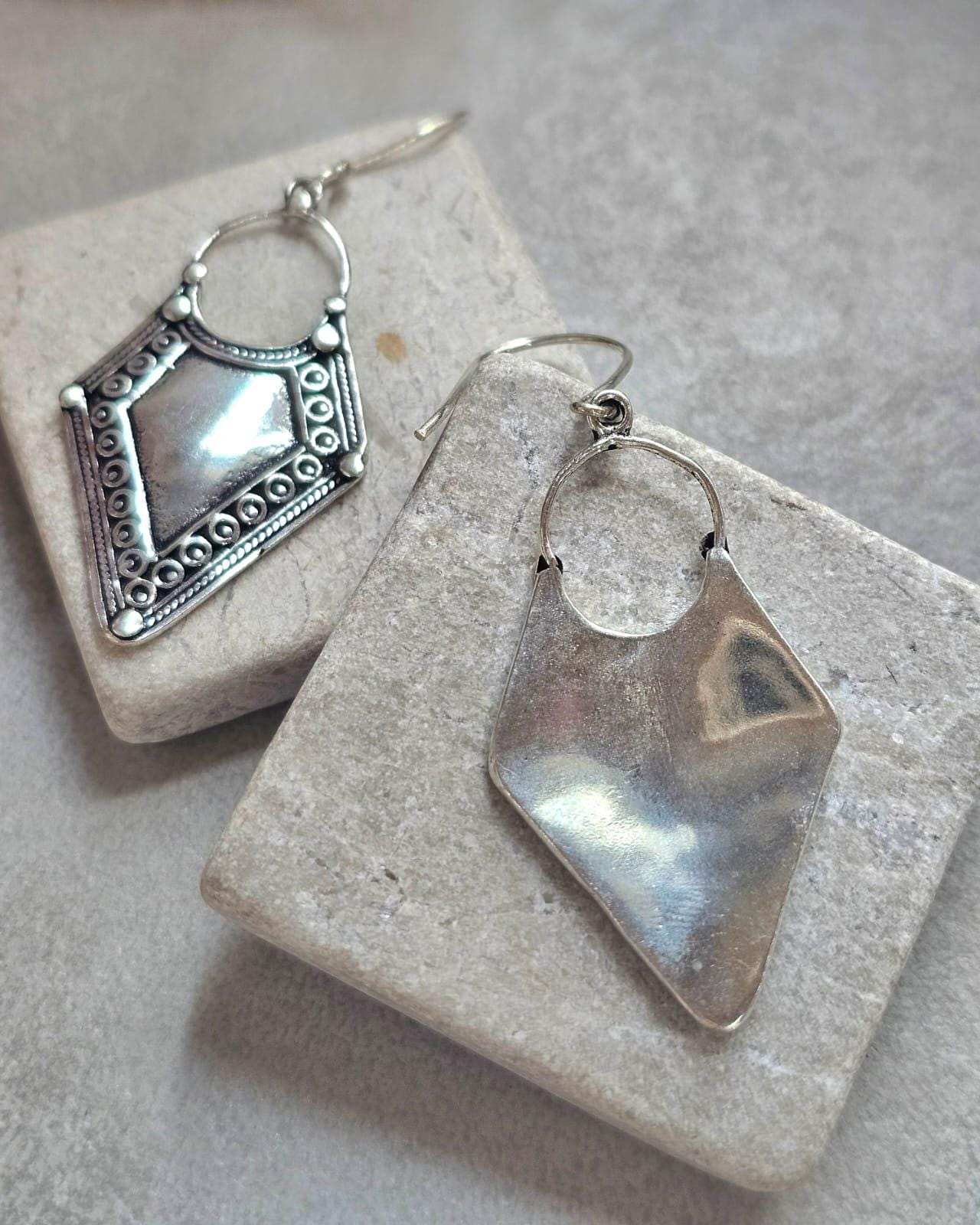 Boho Silver Plated Dangle Earrings | Tribal Design | Lightweight Hypoallergenic Statement Earrings