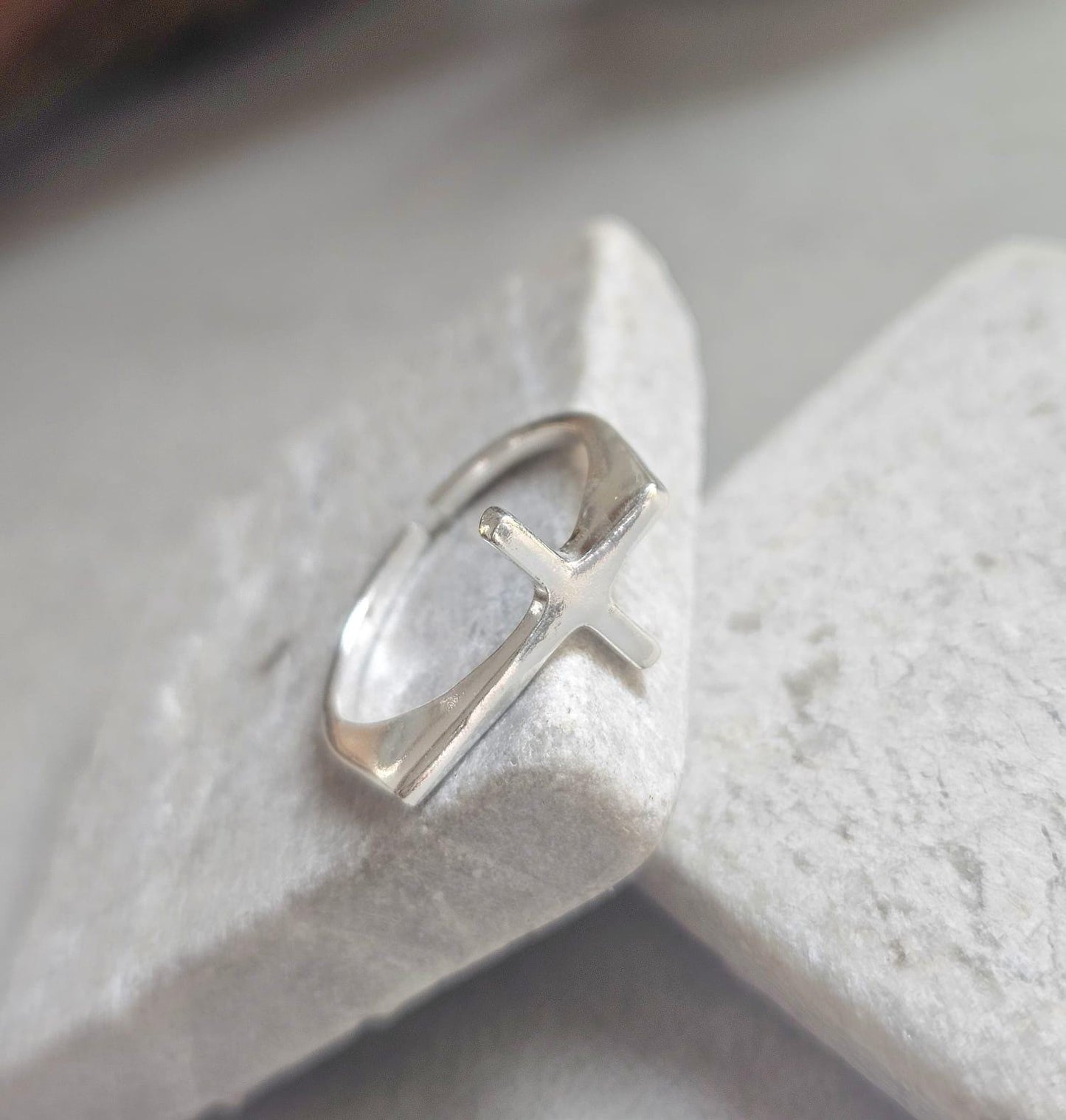 Silver Plated Cross Ring, Adjustable Christian Ring, Minimalist Jesus Cross Ring, Religious Faith Ring, Hypoallergenic Christian Jewellery G