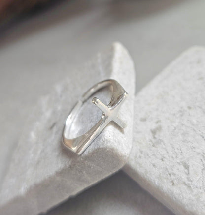Silver Plated Cross Ring, Adjustable Christian Ring, Minimalist Jesus Cross Ring, Religious Faith Ring, Hypoallergenic Christian Jewellery G