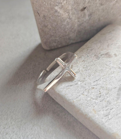 Silver Plated Cross Ring, Adjustable Christian Ring, Minimalist Jesus Cross Ring, Religious Faith Ring, Hypoallergenic Christian Jewellery G