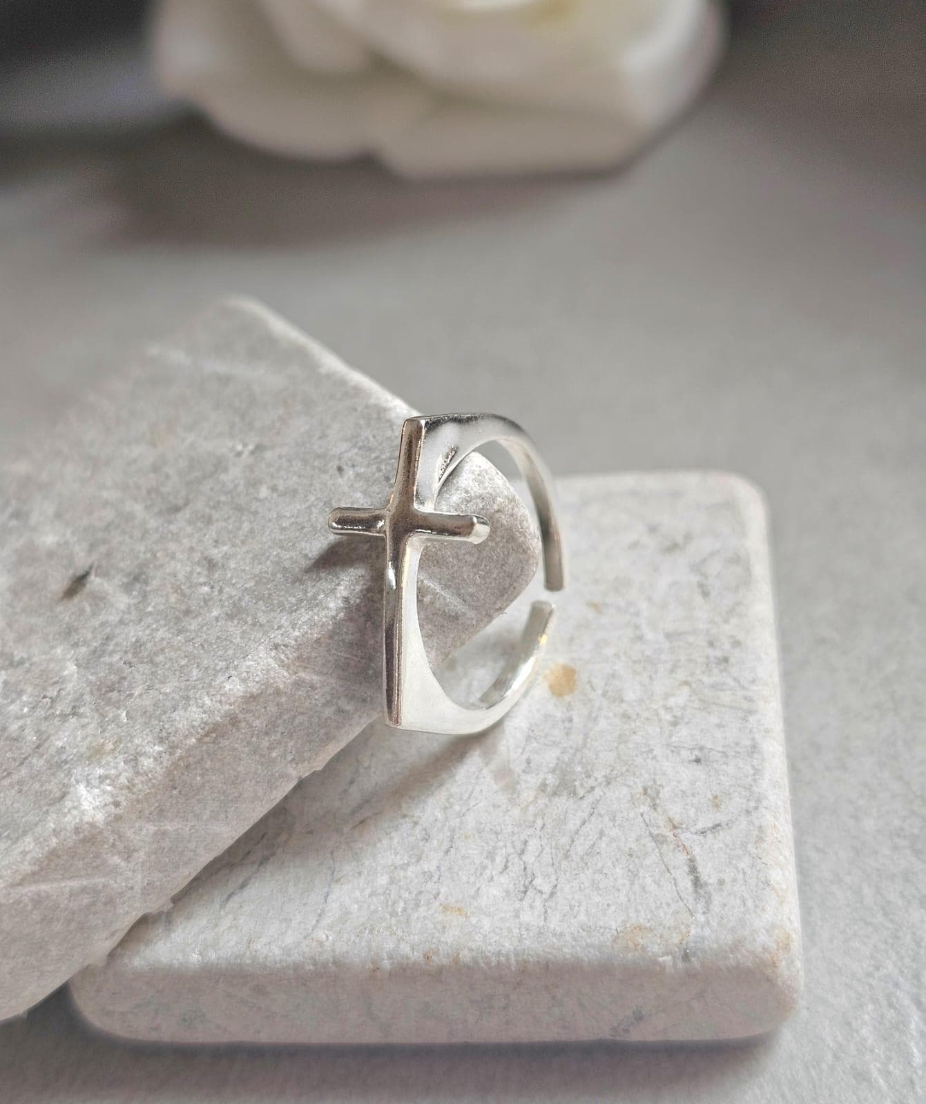 Silver Plated Cross Ring, Adjustable Christian Ring, Minimalist Jesus Cross Ring, Religious Faith Ring, Hypoallergenic Christian Jewellery G