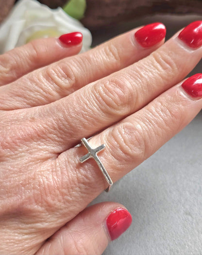 Silver Plated Cross Ring, Adjustable Christian Ring, Minimalist Jesus Cross Ring, Religious Faith Ring, Hypoallergenic Christian Jewellery G
