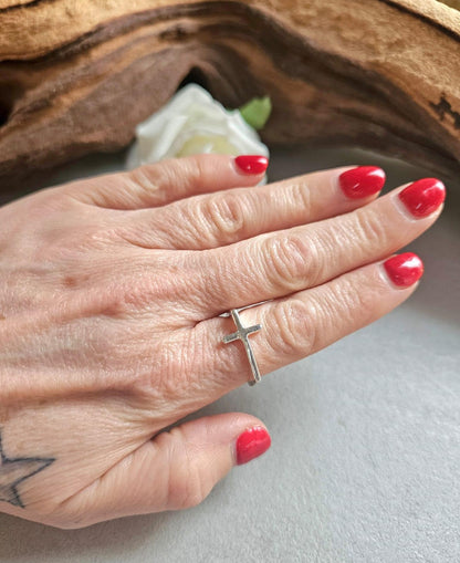 Silver Plated Cross Ring, Adjustable Christian Ring, Minimalist Jesus Cross Ring, Religious Faith Ring, Hypoallergenic Christian Jewellery G