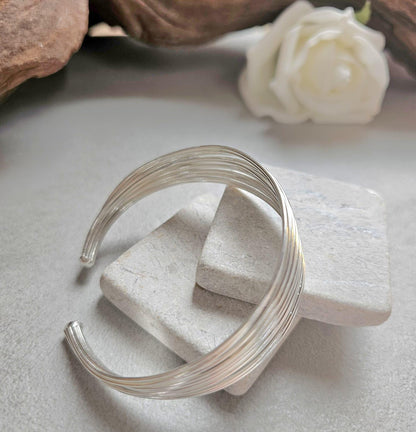 Silver Plated Cuff Bracelet, Multi Wire Cuff Bracelet, Minimalist Silver Bangle, Nickel Free Hypoallergenic Bracelet, Adjustable