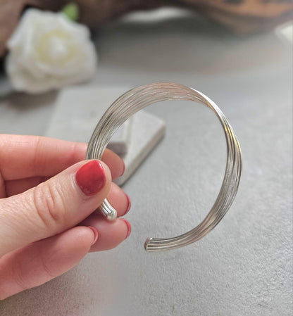 Silver Plated Cuff Bracelet, Multi Wire Cuff Bracelet, Minimalist Silver Bangle, Nickel Free Hypoallergenic Bracelet, Adjustable