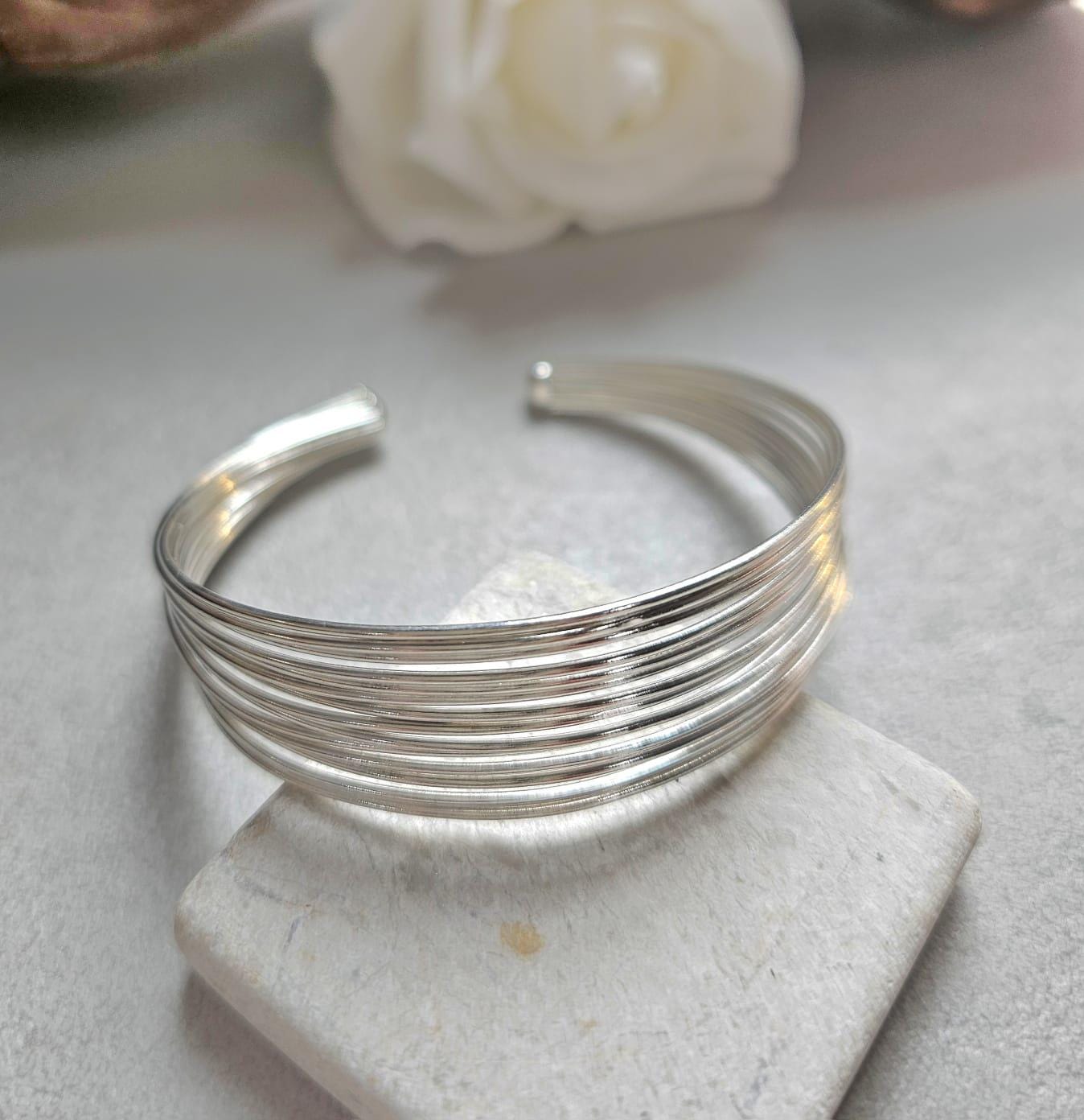 Silver Plated Cuff Bracelet, Multi Wire Cuff Bracelet, Minimalist Silver Bangle, Nickel Free Hypoallergenic Bracelet, Adjustable