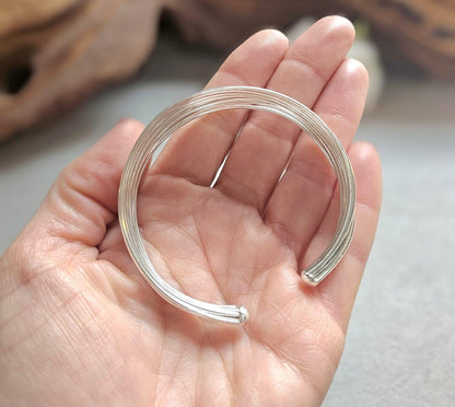 Silver Plated Cuff Bracelet, Multi Wire Cuff Bracelet, Minimalist Silver Bangle, Nickel Free Hypoallergenic Bracelet, Adjustable