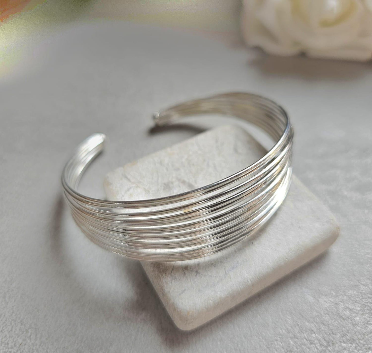 Silver Plated Cuff Bracelet, Multi Wire Cuff Bracelet, Minimalist Silver Bangle, Nickel Free Hypoallergenic Bracelet, Adjustable