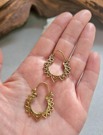 Small Brass Hoop Earrings, Boho Brass Hoops, Hypoallergenic Gold Hoop Earrings, Mandala Earrings, Lightweight