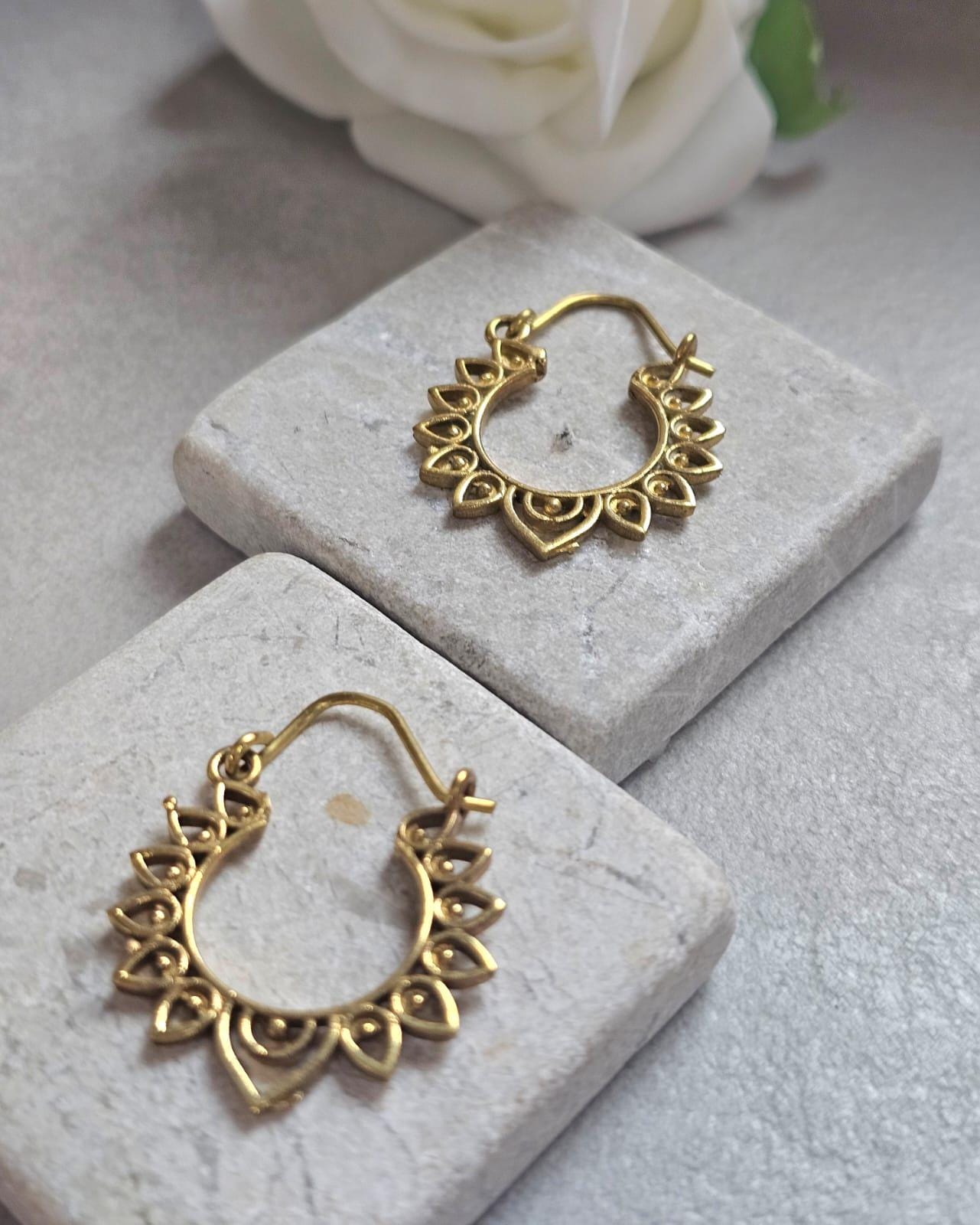 Small Brass Hoop Earrings, Boho Brass Hoops, Hypoallergenic Gold Hoop Earrings, Mandala Earrings, Lightweight