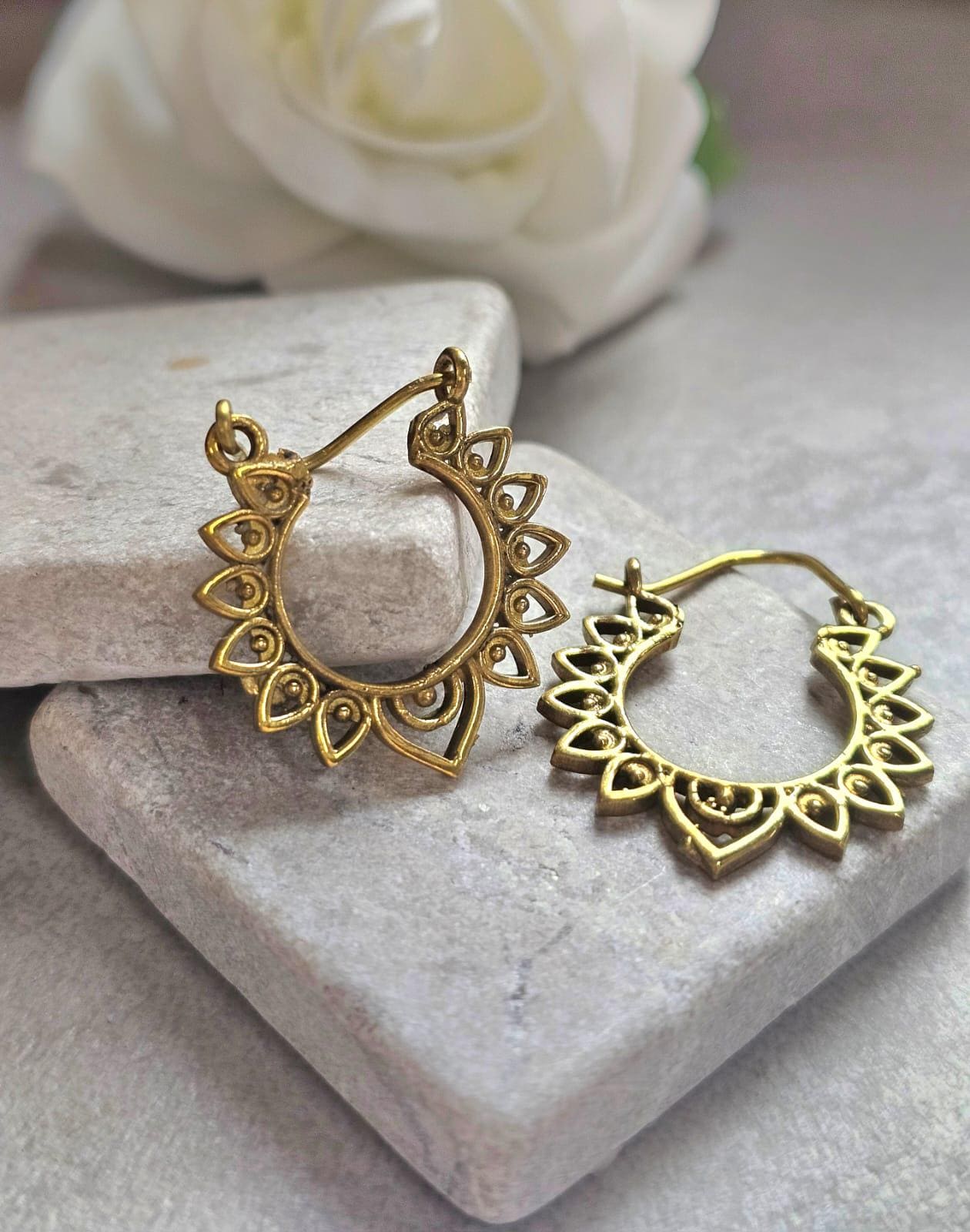 Small Brass Hoop Earrings, Boho Brass Hoops, Hypoallergenic Gold Hoop Earrings, Mandala Earrings, Lightweight