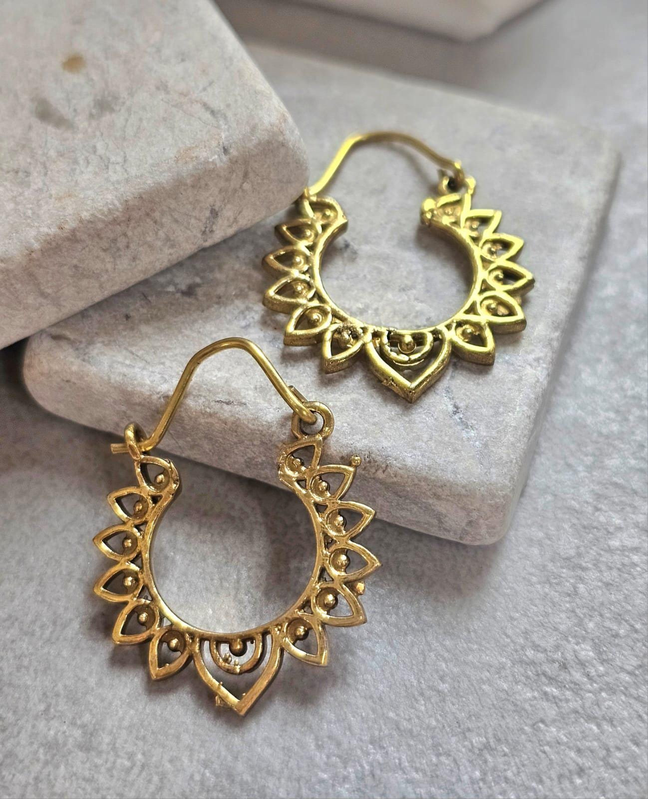 Small Brass Hoop Earrings, Boho Brass Hoops, Hypoallergenic Gold Hoop Earrings, Mandala Earrings, Lightweight