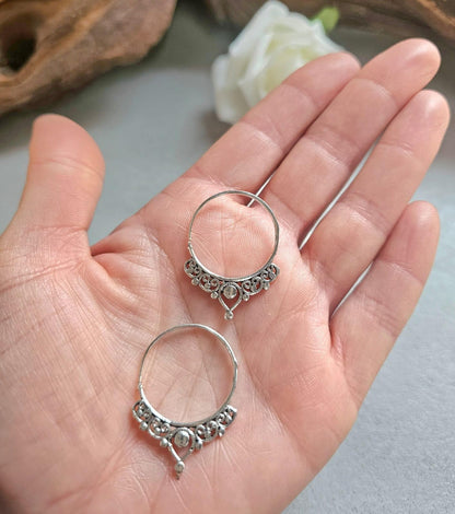 Silver Plated Bali Hoop Earrings Boho Filigree Hoops