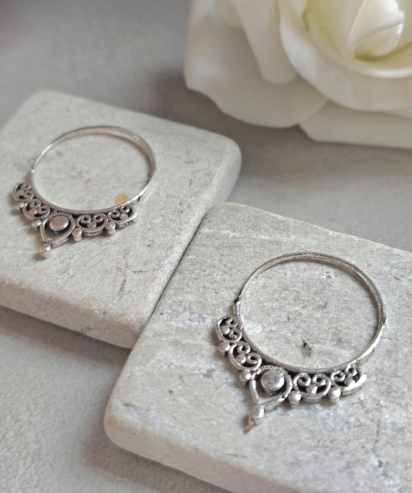 Silver Plated Bali Hoop Earrings Boho Filigree Hoops