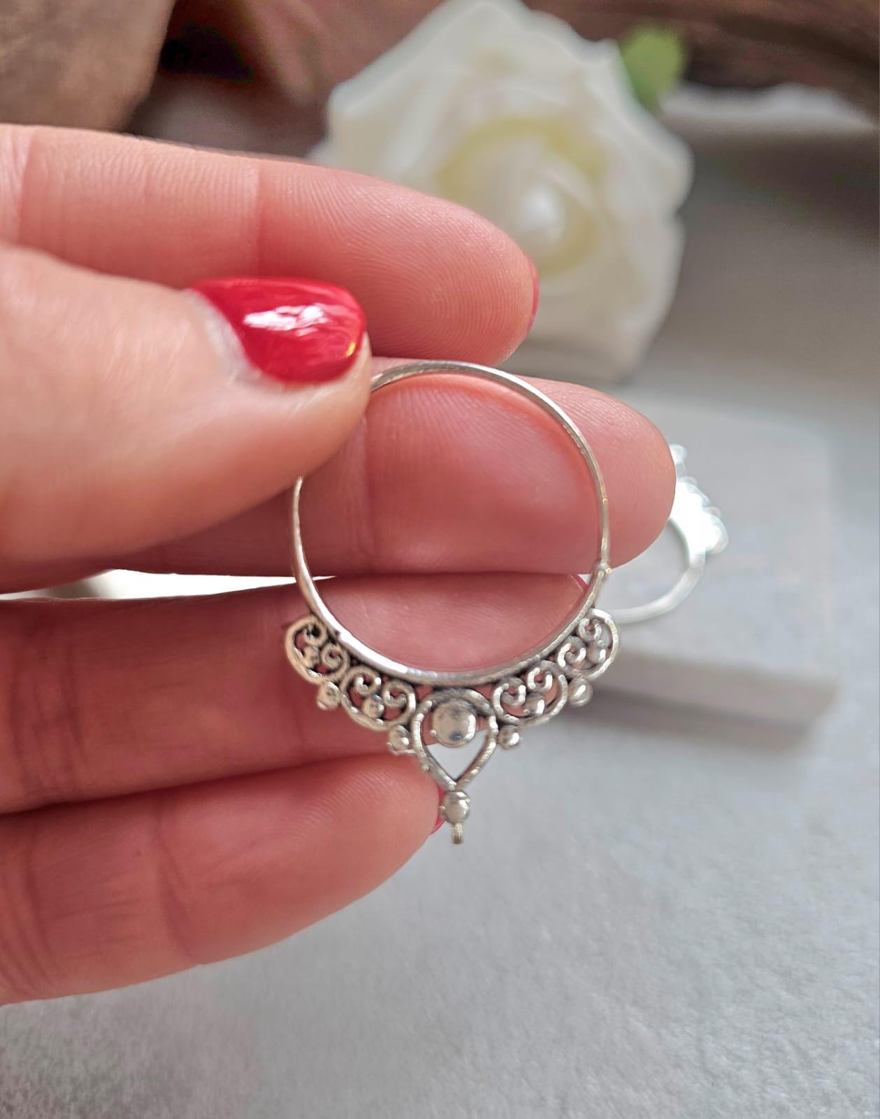 Silver Plated Bali Hoop Earrings Boho Filigree Hoops