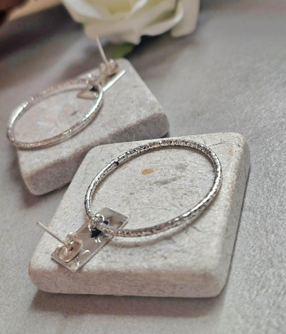 Silver Plated Hoop Earrings | Textured Circle Drop Earrings | Minimalist Geometric Stud Hoops | Modern Statement Jewellery | Gift for Her