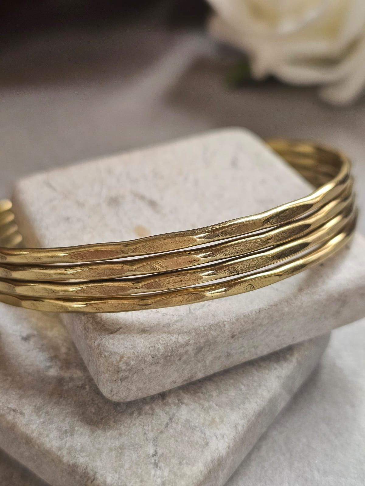 Raw Brass Cuff Bracelet, Minimalist Gold Cuff, Adjustable Open Bangle, Layered Stack Bracelet, Boho Jewelry, Gift for Her