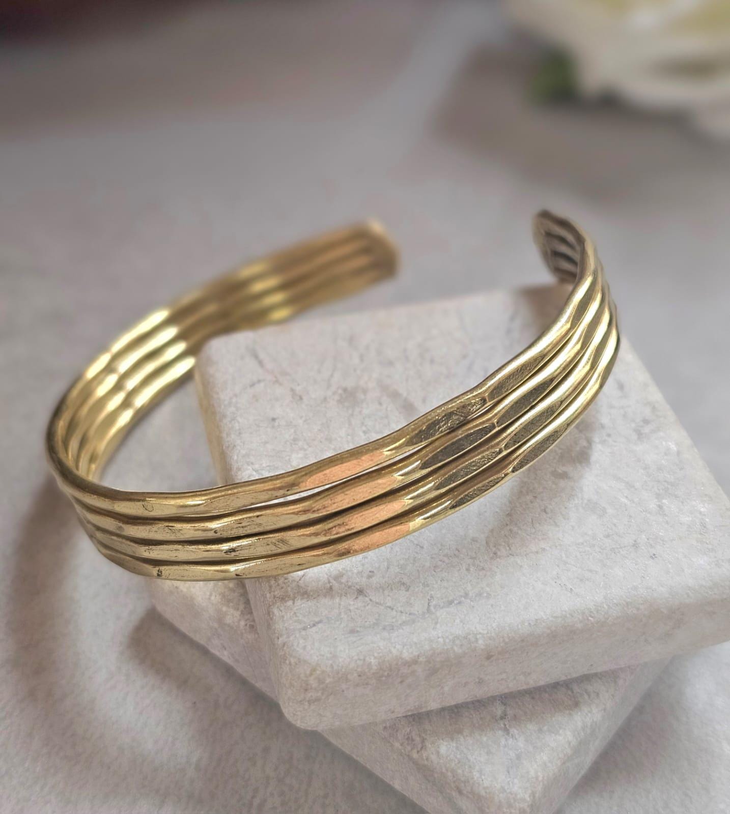 Raw Brass Cuff Bracelet, Minimalist Gold Cuff, Adjustable Open Bangle, Layered Stack Bracelet, Boho Jewelry, Gift for Her