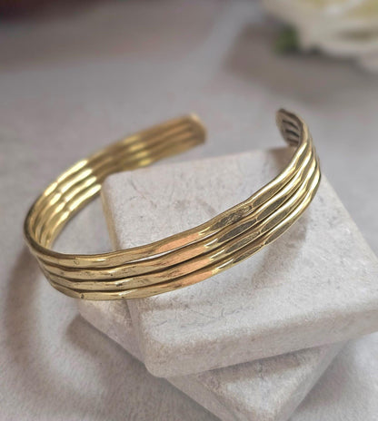 Raw Brass Cuff Bracelet, Minimalist Gold Cuff, Adjustable Open Bangle, Layered Stack Bracelet, Boho Jewelry, Gift for Her