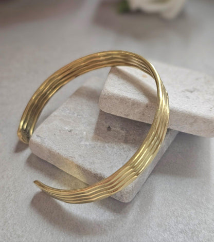 Raw Brass Cuff Bracelet, Minimalist Gold Cuff, Adjustable Open Bangle, Layered Stack Bracelet, Boho Jewelry, Gift for Her