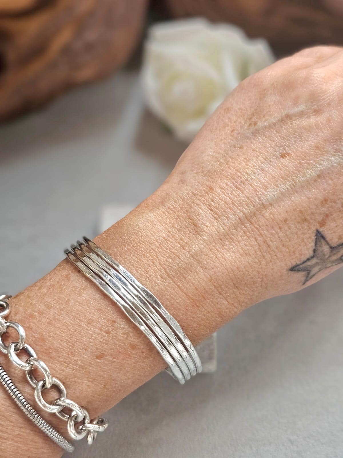 Silver Cuff Bracelet, Minimalist Silver Bangle, Adjustable Open Cuff, Layered Stack Bracelet, Modern Boho Jewellery, Gift for Her