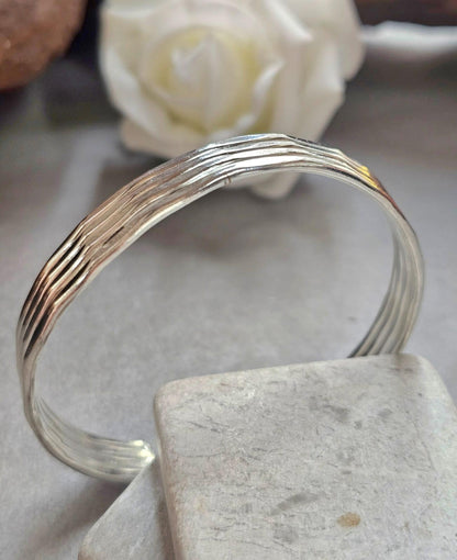 Silver Cuff Bracelet, Minimalist Silver Bangle, Adjustable Open Cuff, Layered Stack Bracelet, Modern Boho Jewellery, Gift for Her