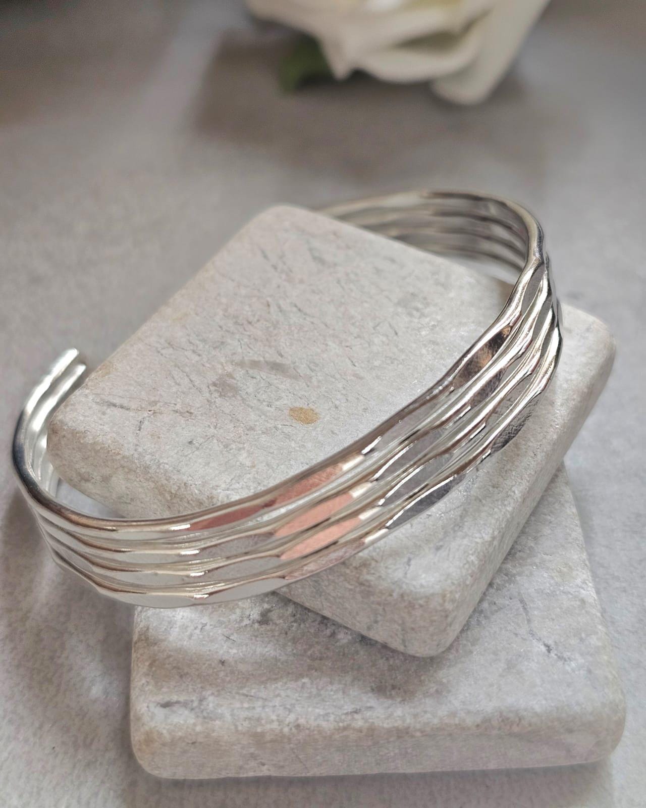 Silver Cuff Bracelet, Minimalist Silver Bangle, Adjustable Open Cuff, Layered Stack Bracelet, Modern Boho Jewellery, Gift for Her