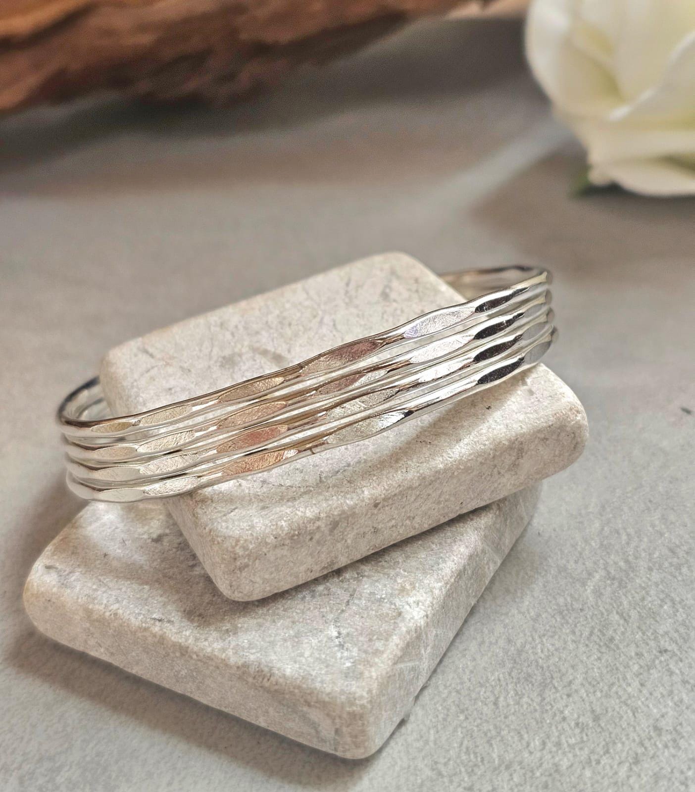Silver Cuff Bracelet, Minimalist Silver Bangle, Adjustable Open Cuff, Layered Stack Bracelet, Modern Boho Jewellery, Gift for Her