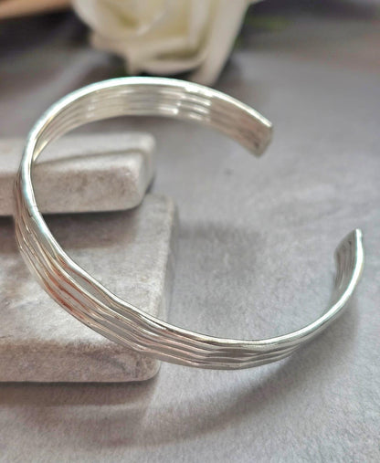 Silver Cuff Bracelet, Minimalist Silver Bangle, Adjustable Open Cuff, Layered Stack Bracelet, Modern Boho Jewellery, Gift for Her