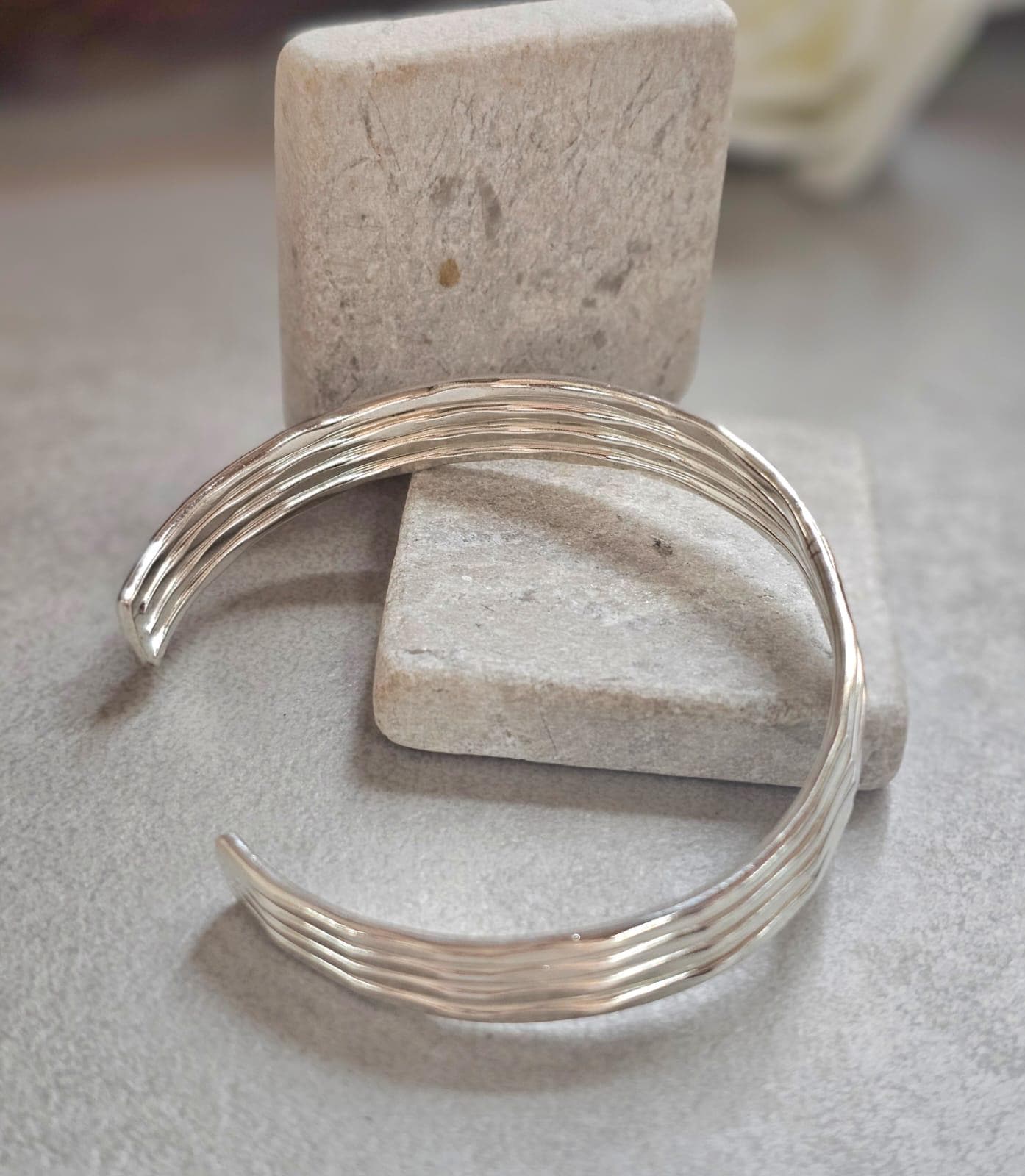 Silver Cuff Bracelet, Minimalist Silver Bangle, Adjustable Open Cuff, Layered Stack Bracelet, Modern Boho Jewellery, Gift for Her