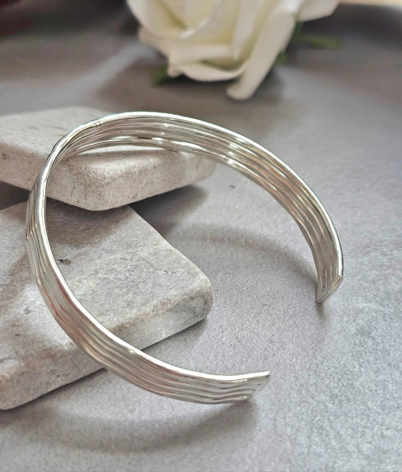 Silver Cuff Bracelet, Minimalist Silver Bangle, Adjustable Open Cuff, Layered Stack Bracelet, Modern Boho Jewellery, Gift for Her