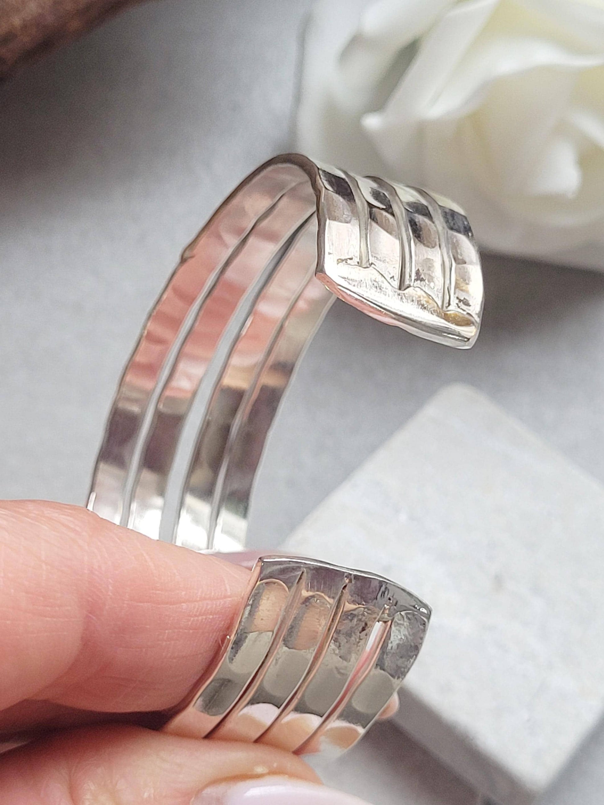 Silver Hammered Cuff Bracelet, Silver Plated Adjustable Bangle, Minimalist Textured Bracelet, Open Cuff Jewellery, Modern Gift for Her