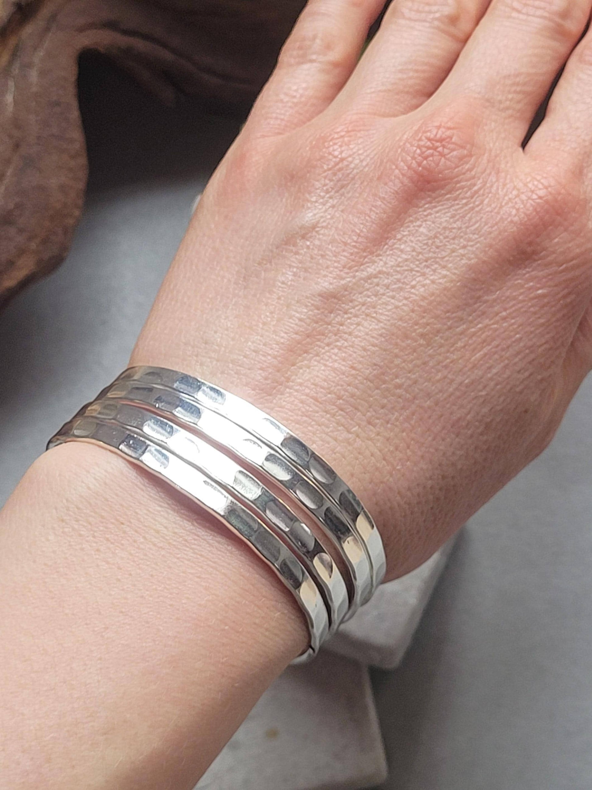 Silver Hammered Cuff Bracelet, Silver Plated Adjustable Bangle, Minimalist Textured Bracelet, Open Cuff Jewellery, Modern Gift for Her