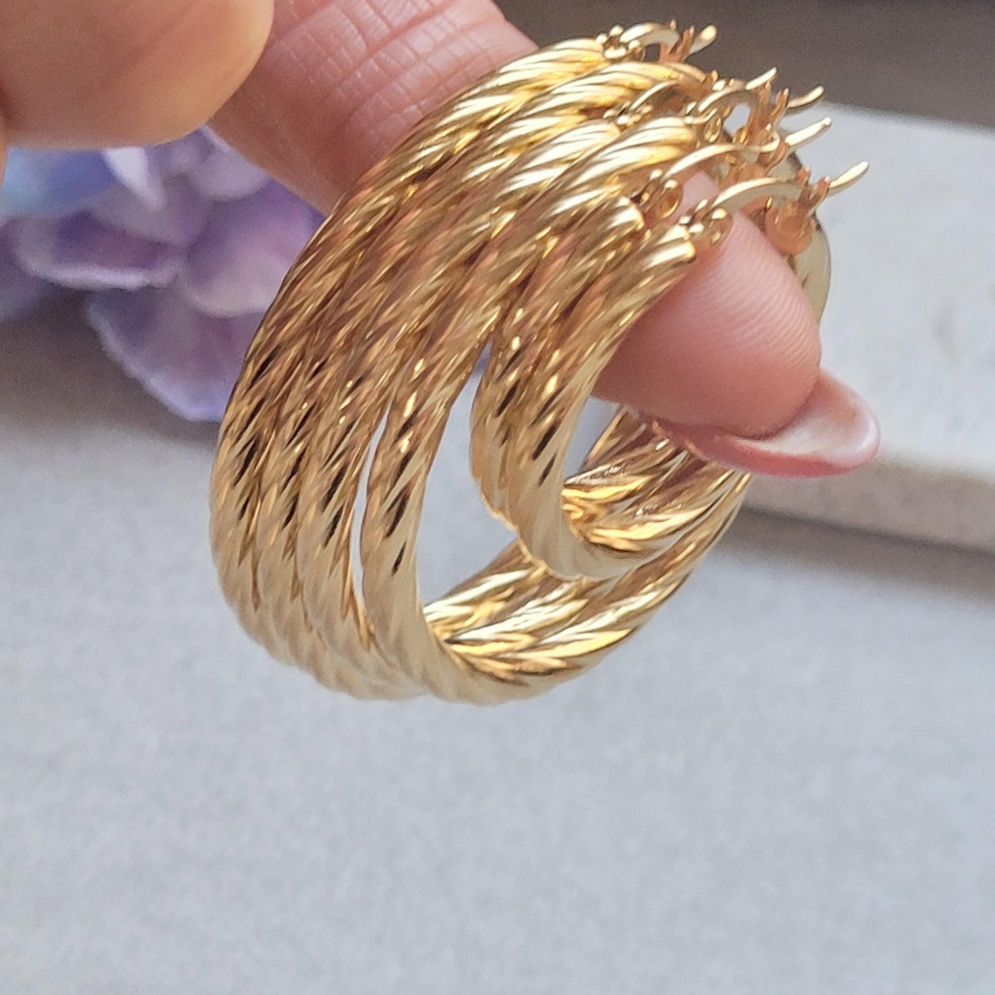 18K Gold Plated Twisted Hoop Earrings, Stainless Steel Waterproof Hoops, Hypoallergenic Jewellery, Tarnish Resistant, Minimalist Gold Earrin