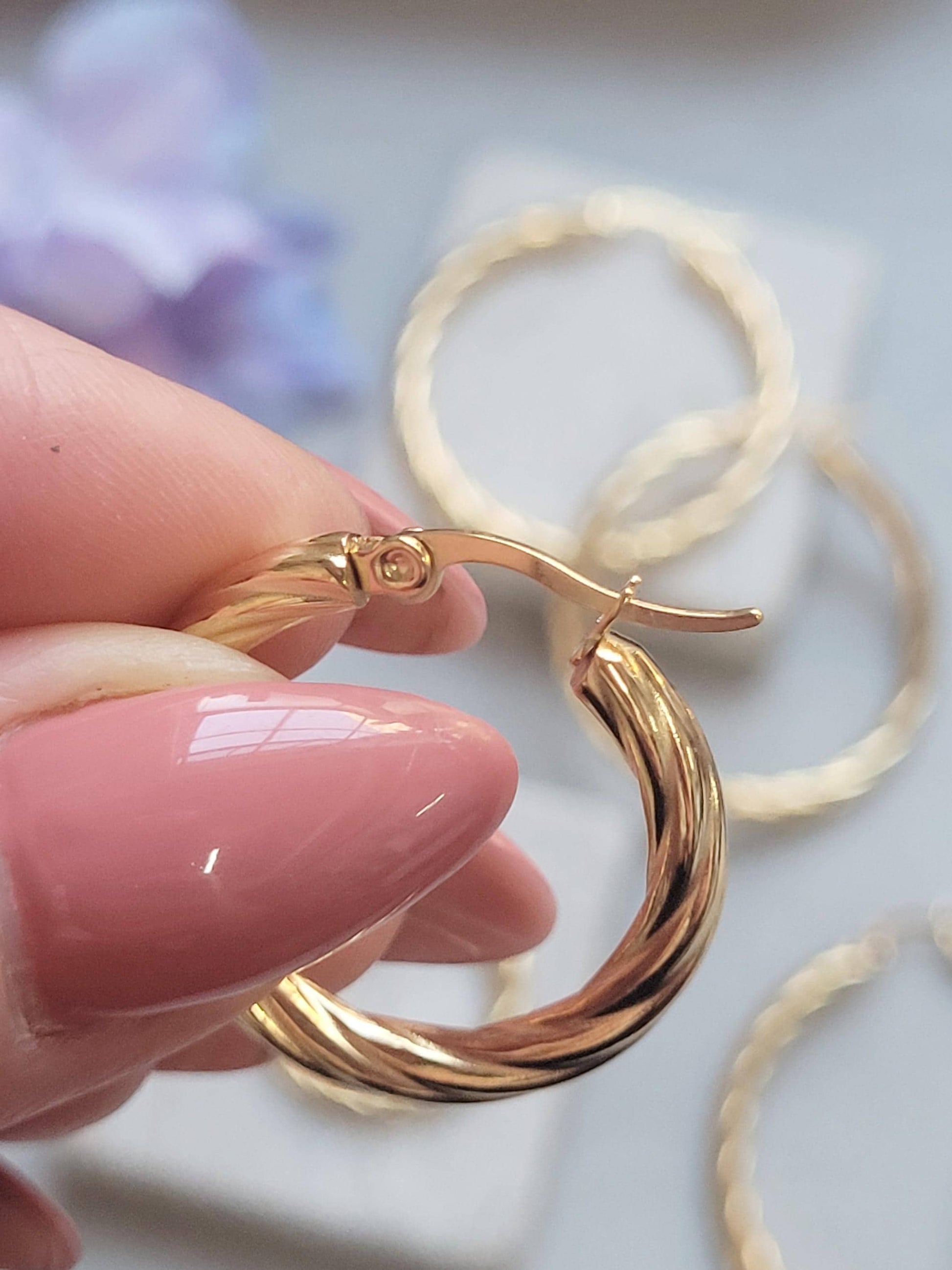 18K Gold Plated Twisted Hoop Earrings, Stainless Steel Waterproof Hoops, Hypoallergenic Jewellery, Tarnish Resistant, Minimalist Gold Earrin