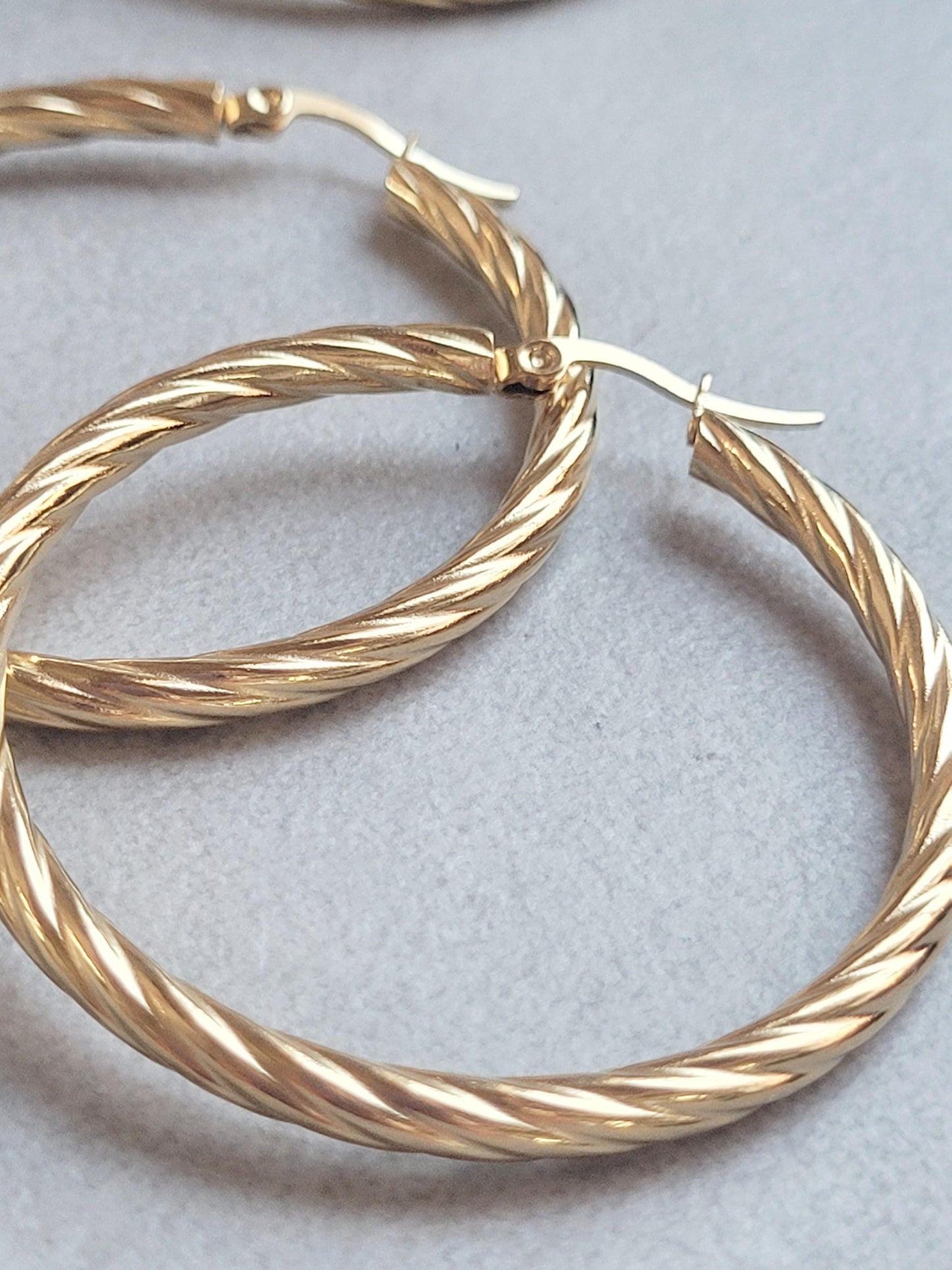 18K Gold Plated Twisted Hoop Earrings, Stainless Steel Waterproof Hoops, Hypoallergenic Jewellery, Tarnish Resistant, Minimalist Gold Earrin
