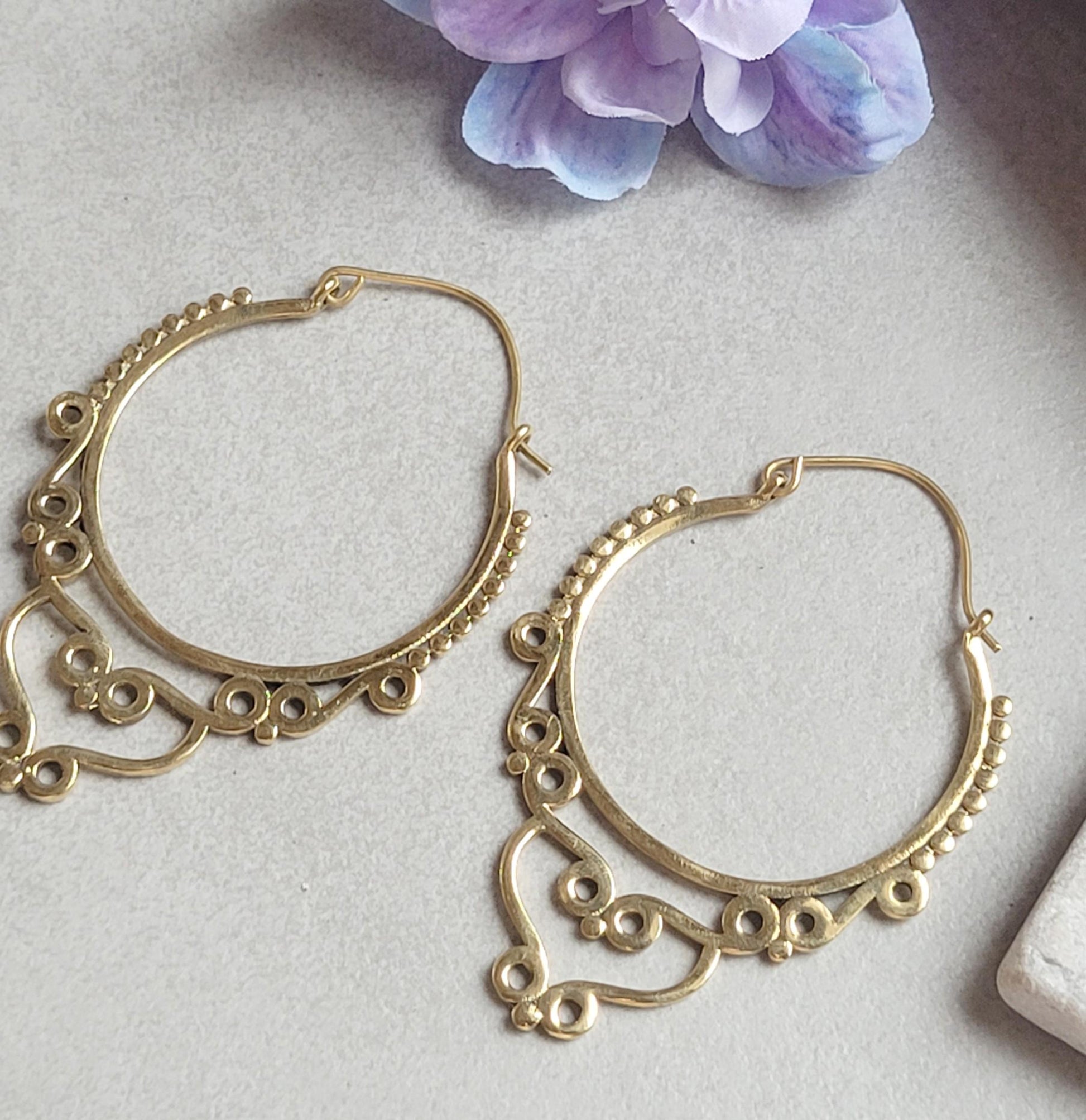 Extra Large Brass Hoop Earrings, Hypoallergenic Lightweight Statement Earrings, Boho Tribal Hoops, Oversized Festival Jewellery, Gift for He