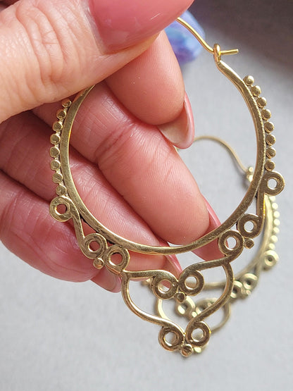 Extra Large Brass Hoop Earrings, Hypoallergenic Lightweight Statement Earrings, Boho Tribal Hoops, Oversized Festival Jewellery, Gift for He