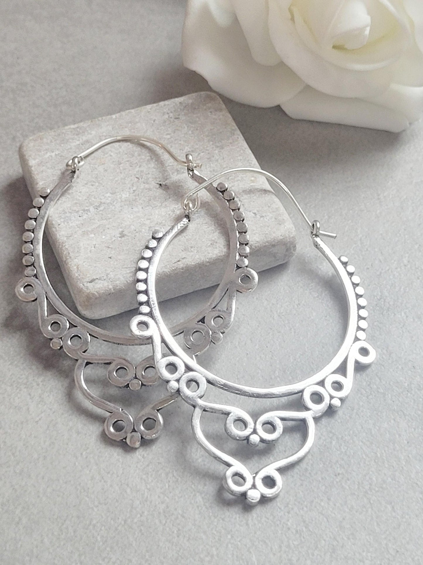 Extra Large Silver Hoop Earrings | Lightweight Silver Plated Statement Hoops | Boho Festival Jewellery | Hypoallergenic Minimalist Earrings