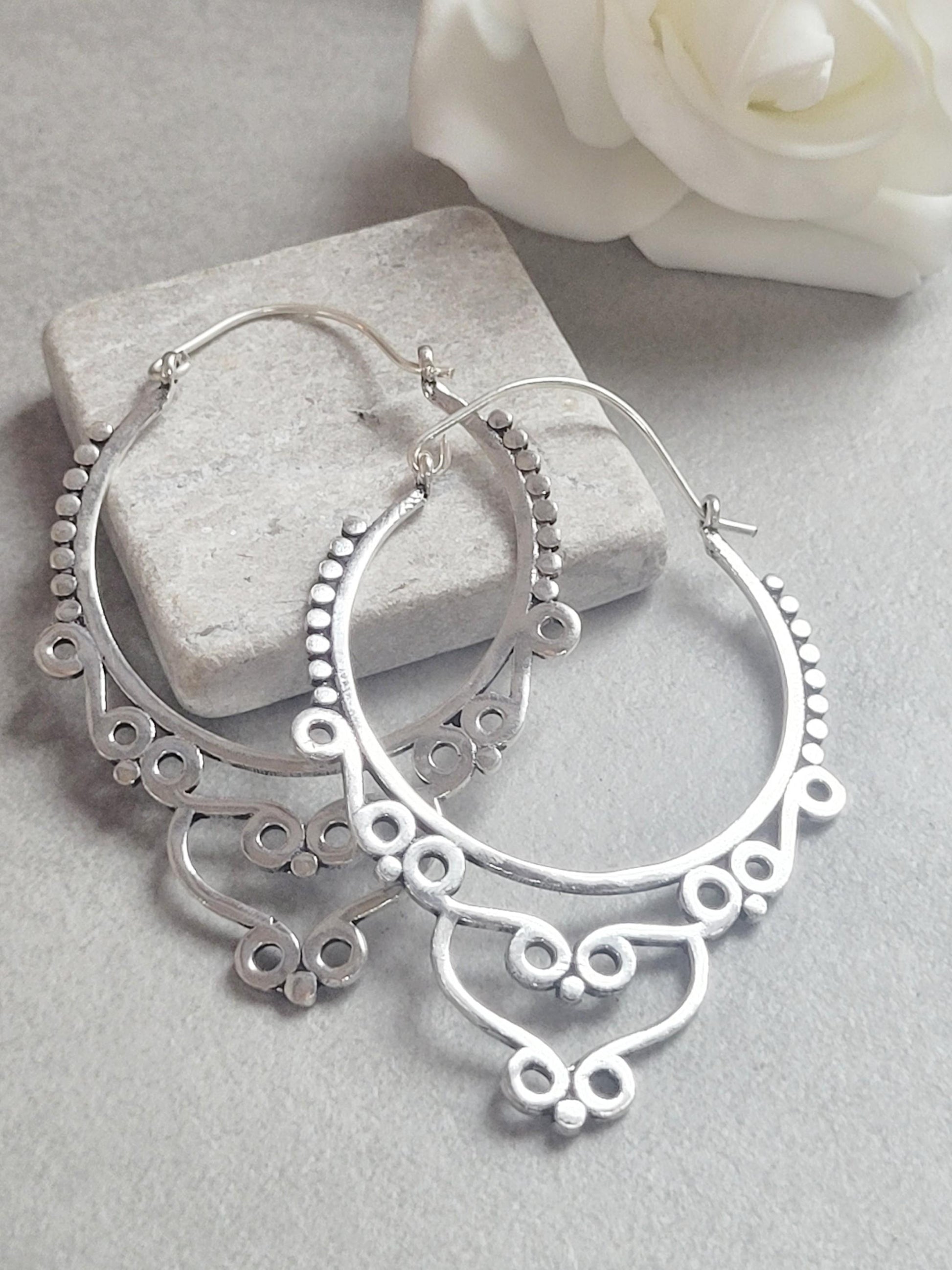 Extra Large Silver Hoop Earrings | Lightweight Silver Plated Statement Hoops | Boho Festival Jewellery | Hypoallergenic Minimalist Earrings