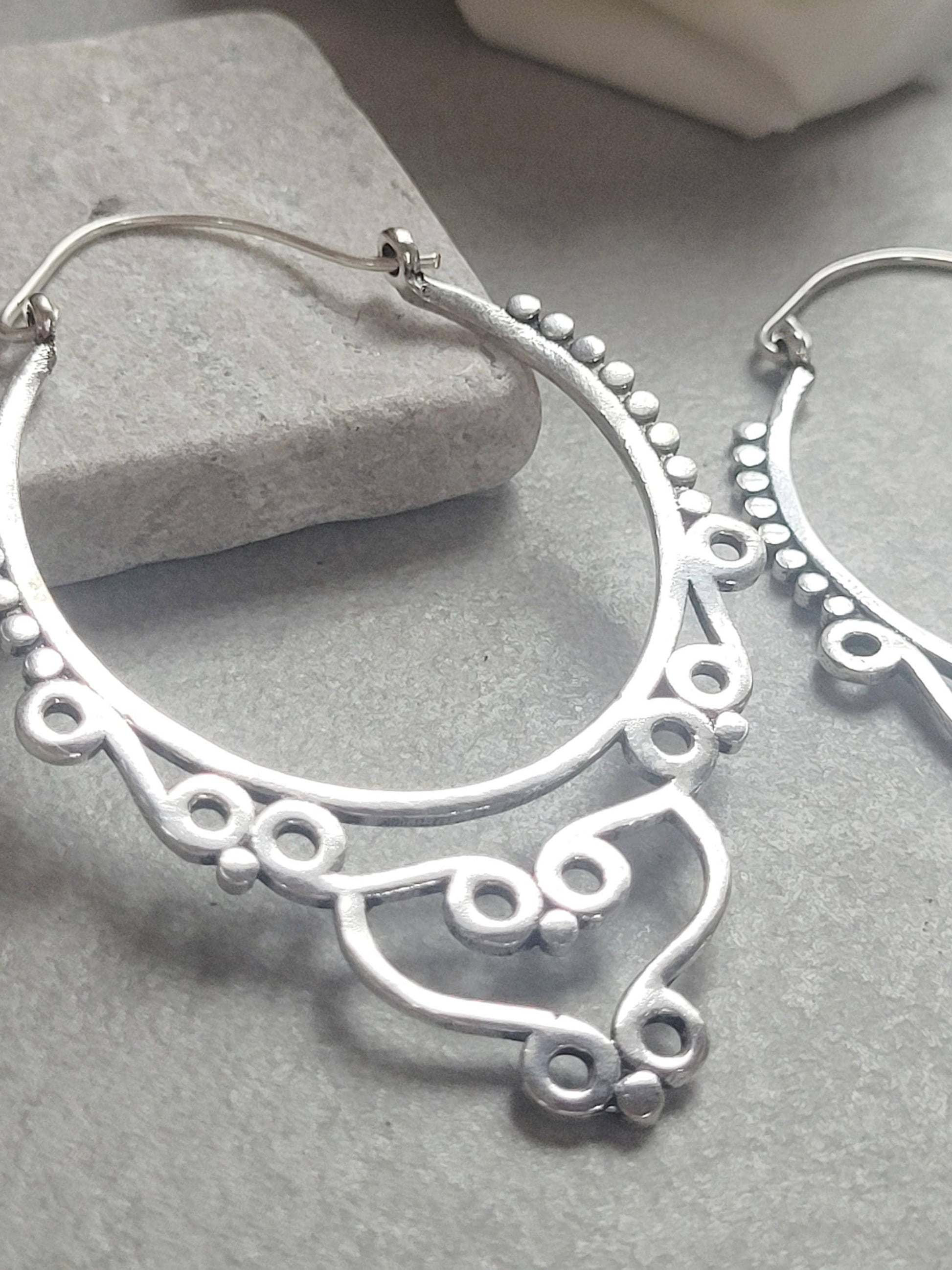 Extra Large Silver Hoop Earrings | Lightweight Silver Plated Statement Hoops | Boho Festival Jewellery | Hypoallergenic Minimalist Earrings