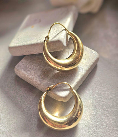 Chunky Brass Hoop Earrings, Raw Brass Hypoallergenic Hoops, Minimalist Gold Hoop Earrings, 3cm hoops, Everyday Modern Jewellery Gift