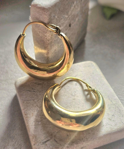 Chunky Brass Hoop Earrings, Raw Brass Hypoallergenic Hoops, Minimalist Gold Hoop Earrings, 3cm hoops, Everyday Modern Jewellery Gift