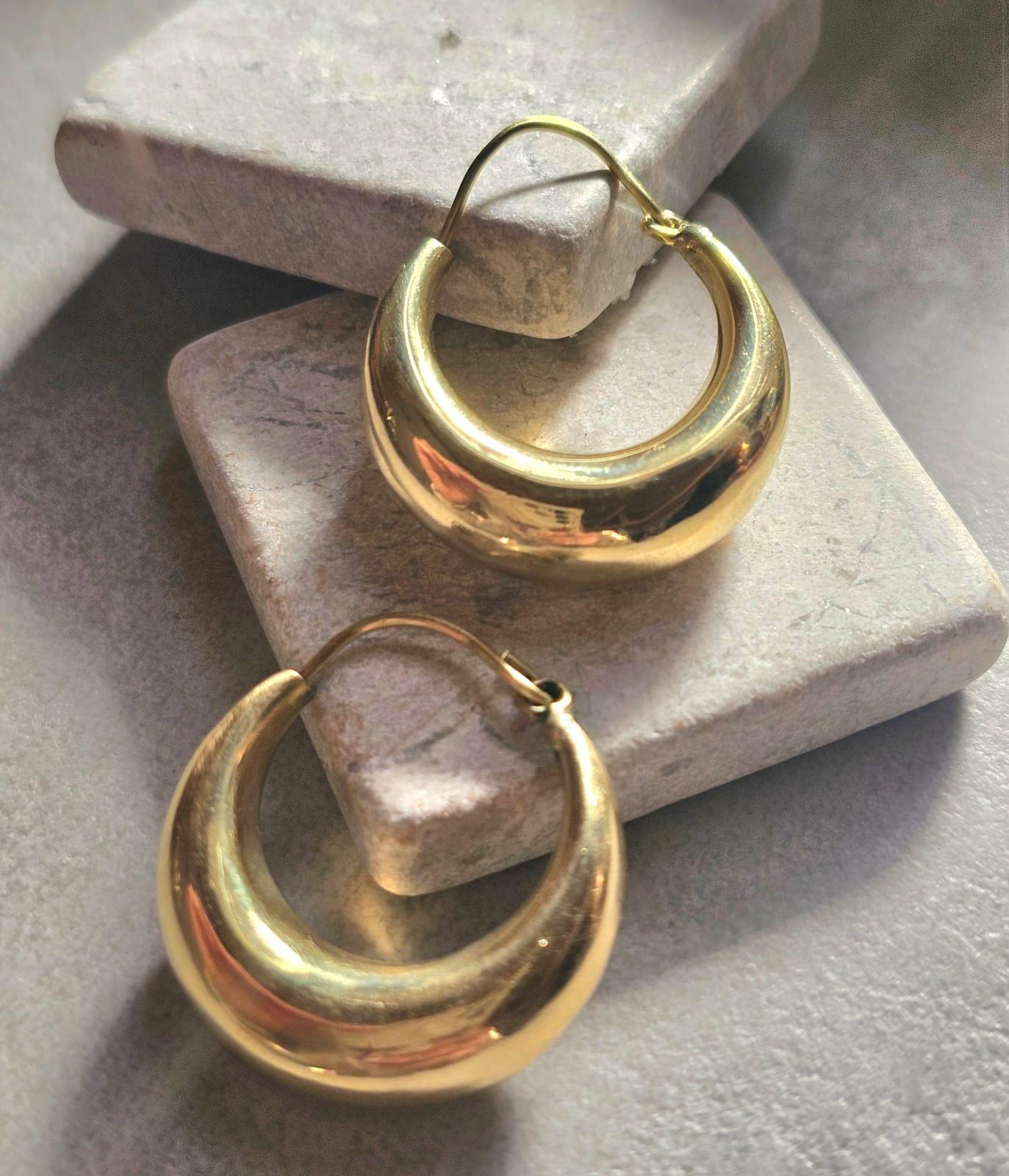 Chunky Brass Hoop Earrings, Raw Brass Hypoallergenic Hoops, Minimalist Gold Hoop Earrings, 3cm hoops, Everyday Modern Jewellery Gift