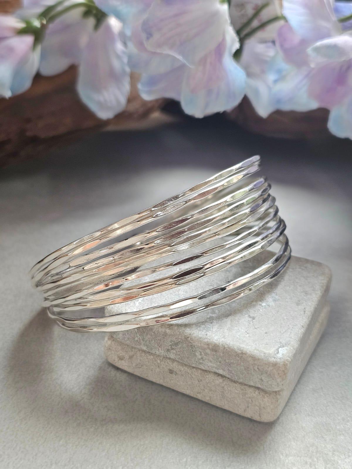 Silver Plated Multi Strand Cuff Bracelet, Chunky Statement Bangle, Layered Wire Bracelet, Minimalist Boho Jewellery, Adjustable Open Cuff