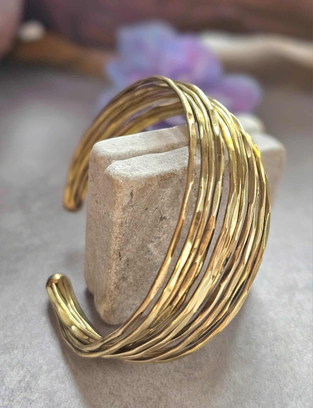 Gold Brass Multi Strand Cuff Bracelet, Chunky Layered Bangle, Statement Open Cuff, Boho Minimalist Jewellery, Adjustable Wrist Bracelet