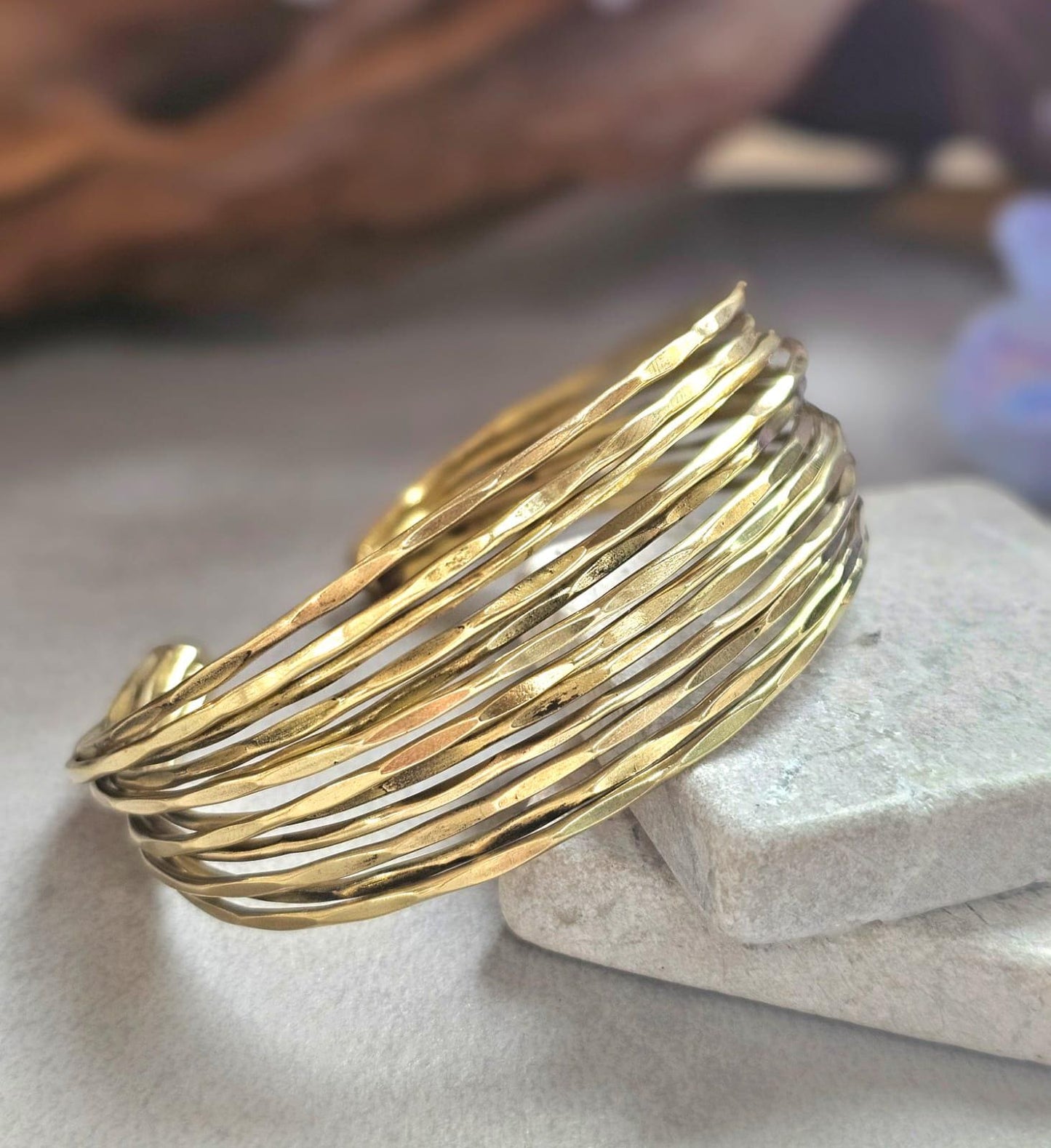 Gold Brass Multi Strand Cuff Bracelet, Chunky Layered Bangle, Statement Open Cuff, Boho Minimalist Jewellery, Adjustable Wrist Bracelet