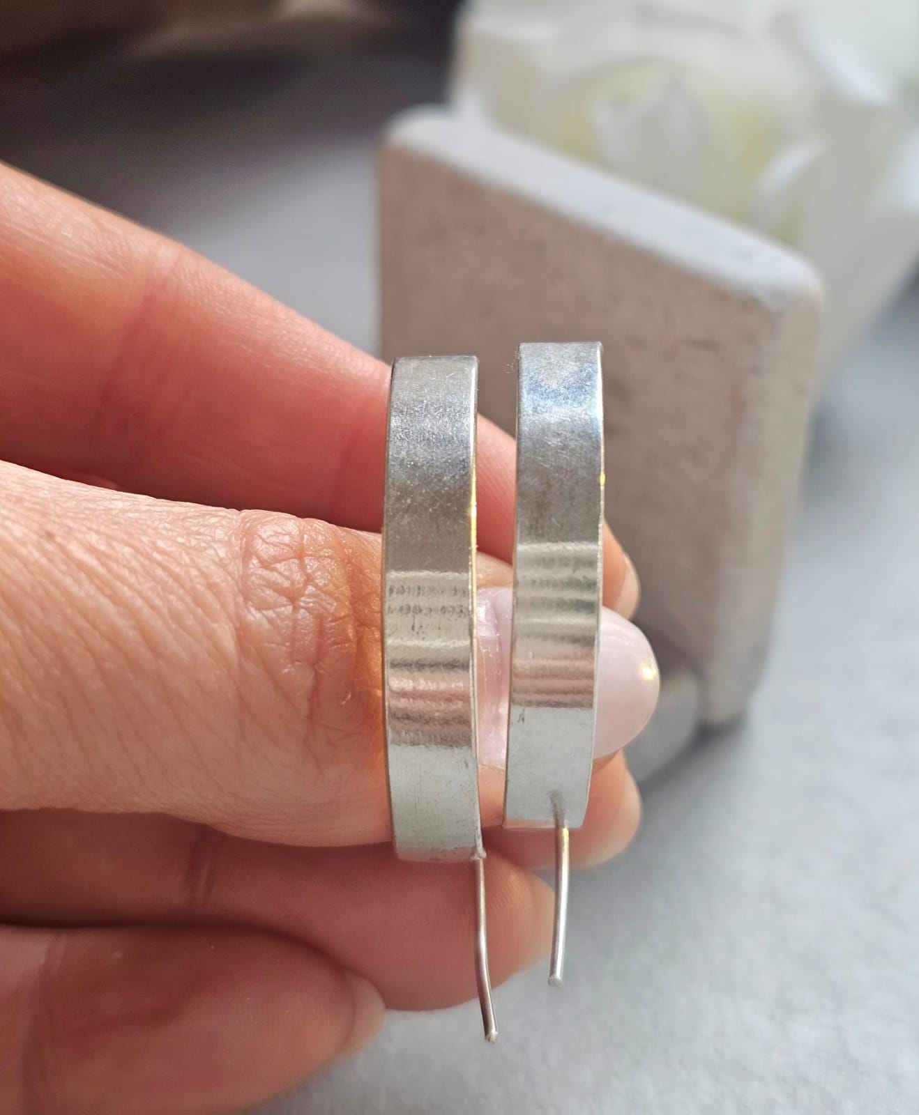 Silver Plated Wide Hoop Earrings | Minimalist Flat Hoops | Lightweight Everyday Jewellery | Modern Statement Earrings | Gift for Her